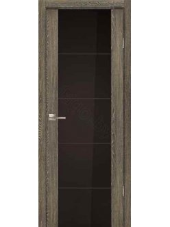 Дверь межкомнатная экошпон Ladora Эго 3-3, Дуб седой / Черный триплекс с гравировкой